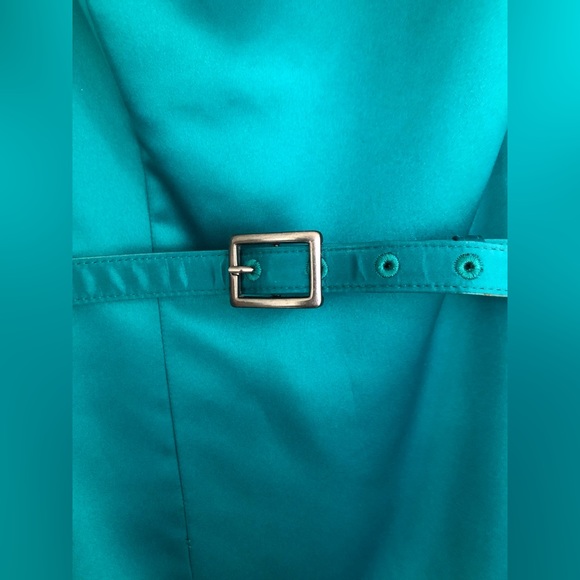 NWT Ann Taylor Peacock Blue Satin Sheath Dress w Belt - Picture 4 of 5